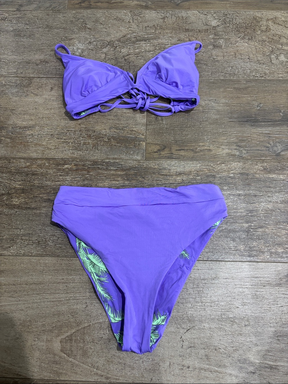 Maaji Purple Bikini Set with Tropical Leaf Lining